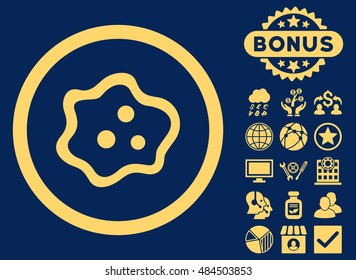 Amoeba icon with bonus images. Vector illustration style is flat iconic symbols, yellow color, blue background.