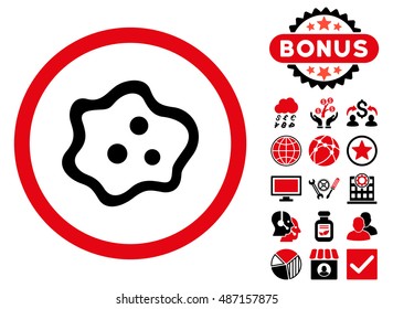 Amoeba icon with bonus pictogram. Vector illustration style is flat iconic bicolor symbols, intensive red and black colors, white background.
