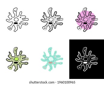 Amoeba icons set isolated on white background. Hand-drawn contour icon in doodle style, flat and chalk on a black board. Vector illustration for biology and science projects