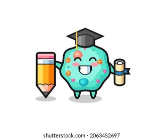 amoeba illustration cartoon is graduation with a giant pencil , cute style design for t shirt, sticker, logo element