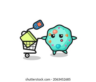 Amoeba Illustration Cartoon With A Shopping Cart , Cute Style Design For T Shirt, Sticker, Logo Element