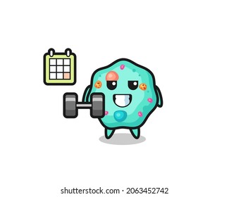 amoeba mascot cartoon doing fitness with dumbbell , cute style design for t shirt, sticker, logo element