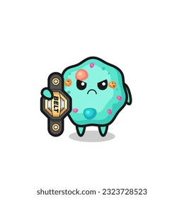 amoeba mascot character as a MMA fighter with the champion belt , cute style design for t shirt, sticker, logo element