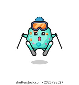 personaje de mascota ameba como jugador de esquí, diseño de estilo lindo para camiseta, pegatina, elemento logo