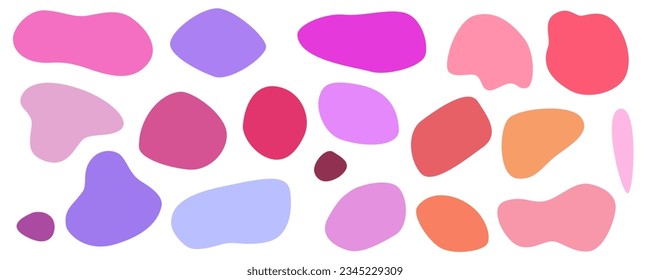 Amoeba shape figure abstract set. Amoeba irregular blob varios form. Colorful color organic bubble liquid. Vector illustration. Round figure organic form.