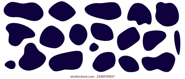 Amoeba shape figure abstract set. Amoeba irregular blob varios form. Black color organic bubble liquid. Vector illustration. Round figure organic form.