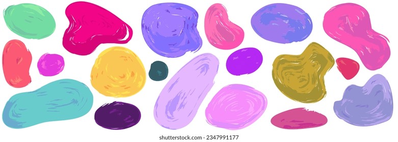 Amoeba shape marker figure abstract set. Amoeba irregular blob varios form. Black color organic bubble liquid. Vector illustration. Round figure organic form.