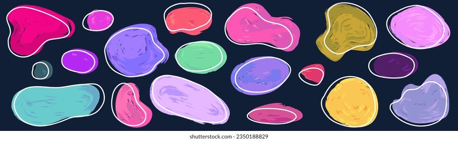 Amoeba shape marker figure abstract set. Amoeba irregular blob varios form. Black color organic bubble liquid. Vector illustration. Round figure organic form.