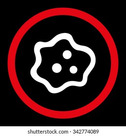 Amoeba vector icon. Style is bicolor flat rounded symbol, red and white colors, rounded angles, black background.