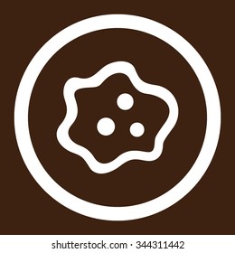Amoeba vector icon. Style is flat rounded symbol, white color, rounded angles, brown background.