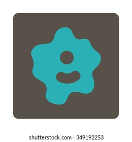 Amoeba vector icon. Style is flat rounded square button, cyan and grey colors, white background.