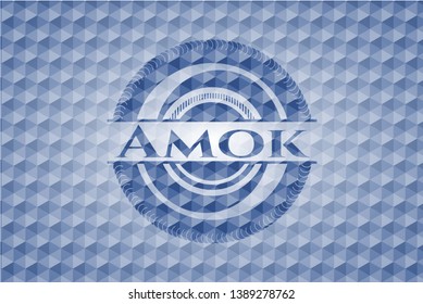 Amok blue badge with geometric pattern background. Vector Illustration. Detailed.