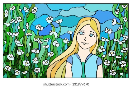 Among chamomile flowers
