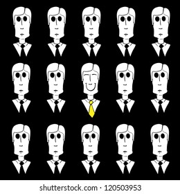 Among the gray mass of workers a happy businessman.