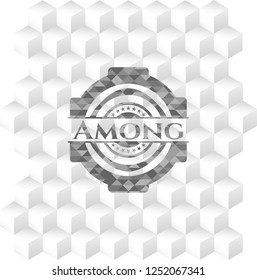 Among grey badge with geometric cube white background