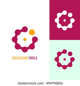 Among molecules. Icon or logo template for medicine, science, laboratory,. Mockup symbol for corporate branding identity. Technology label inspiration for advertising, business, web design. Vector.