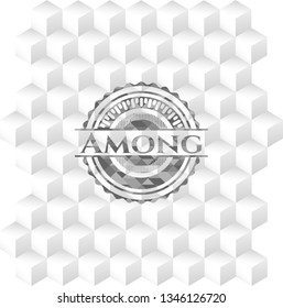 Among realistic grey emblem with geometric cube white background