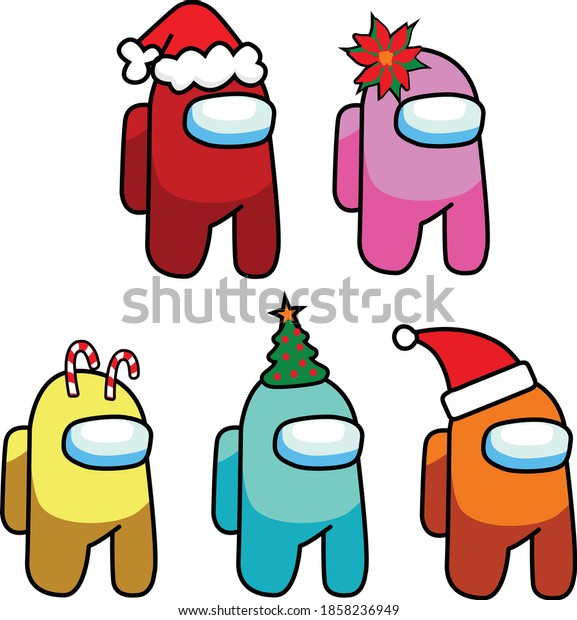 Among Us Illustrator Art Game Character In Christmas Hats