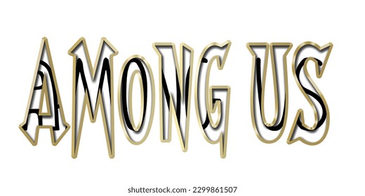 AMONG US text font, GAMES MOBILE, 3d light bulb alphabet with gold frame isolated on white background. gold glossy dripping font. Vector illustration.