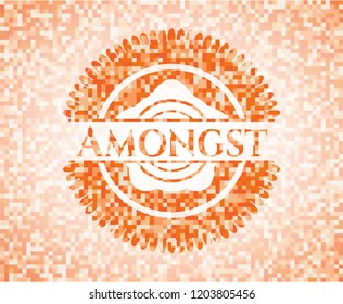 Amongst abstract orange mosaic emblem with background