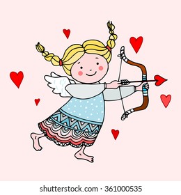 Amor, angel of love, hand drawn vector illustration