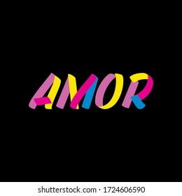 Amor brush paint sign lettering on black background. Love in spanish language design templates for greeting cards, overlays, posters