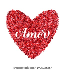 Amor calligraphy hand lettering. Love inscription in Spanish. Valentines day greeting card. Vector template for banner, postcard, typography poster, t shirt, logo design, flyer, sticker, etc.