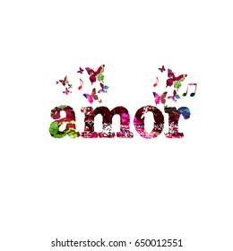 Amor calligraphy lettering isolated vector illustration