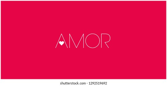 AMOR - elegant hand drawn lettering on red background. Flat vector illustration for invitations, greetings, cards, posters, prints, wallpaper, flyers, banners, wedding design and decoration, web.