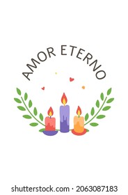 Amor eterno card. Day of the Dead poster. Dia de Muertos skull print. Mexican party. Embroidery banner. Cinco de Mayo. Mexico culture holiday print. Vector illustration.