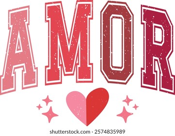 Amor - Happy Valentine's day T-shirt Design, Valentine Varsity T-shirt design, Retro Valentine, retro Varsity, Love Heart Vector file, boho varsity, boho design