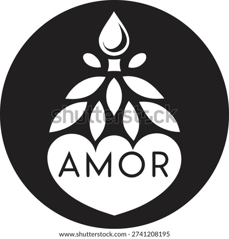 Amor Heart Logo with Leaf and Water Drop Minimal Nature Emblem Design