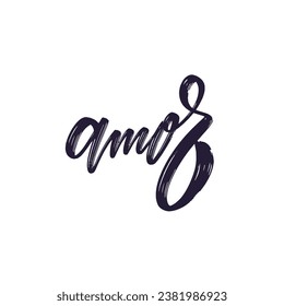 Amor lettering sign. Black color handwritten style love text. Vector art isolated on white background.