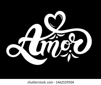 Amor. Love in Portuguese. Hand drawn lettering. Vector illustration. Perfect logo for Wedding or Valentine's day design