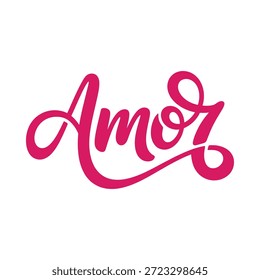 Amor Liebeswort in rosafarbenem kursiven Skript auf weißem Hintergrund