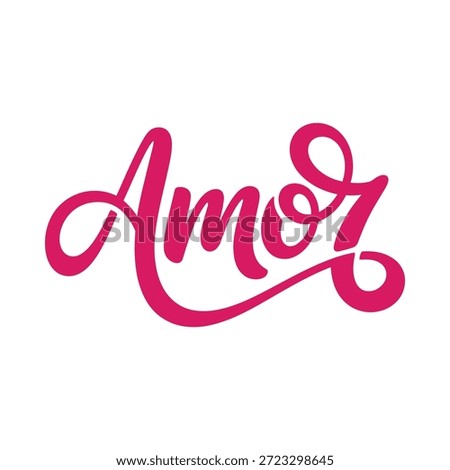 Amor love word in pink cursive script on white background