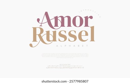 Amor typography beauty fashion elegant minimalist serif italic fonts decorative wedding vintage retro logos. Minimal luxury font alphabet logo. Vector illustration