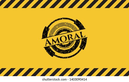 Amoral black grunge emblem, yellow warning sign. Vector Illustration. Detailed.