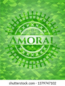 Amoral green emblem with mosaic background