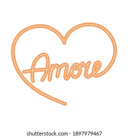 "Amore" hand drawn word with heart. Valentines Day typography printable poster.  Suitable for postcard, design, notebook,  clothing, banners, book cover design, posters, stickers.