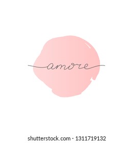 Amore handwriting word on pink background