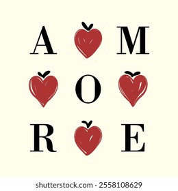 AMORE ITALY IS LOVE, Graphic design print t-shirts fashion, illustration, vector, posters, cards, stickers, mug