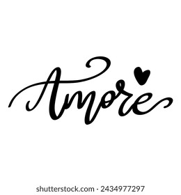 Amore. Lettering phrase isolated on white background.