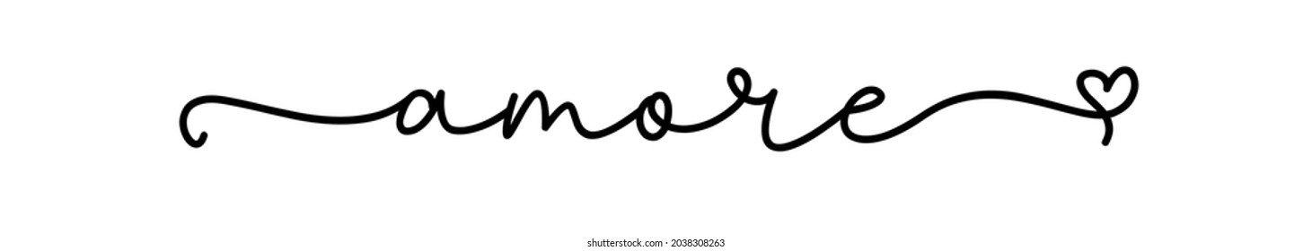 AMORE. Palabra de amor en italiano. Citación de guión de tipografía. El texto de caligrafía de pincel moderno dibujado a mano es más grande. Imprimir para camiseta. Diseño vectorial de afiches con letras de amor para el día de San Valentín, romántico, boda.