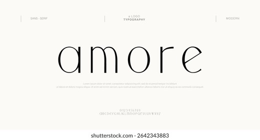 Amore minimal luxury font alphabet logo. Typography beauty fashion elegant minimalist serif italic fonts decorative wedding vintage retro logos. vector illustration
