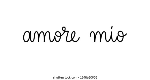 Amore mio my love phrase handwritten by one line. Monoline vector text element isolated on white background. Simple inscription. 