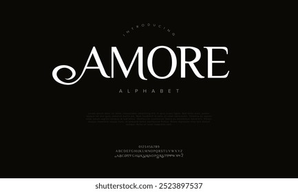 Amore typography beauty fashion elegant minimalist serif italic fonts decorative wedding vintage retro logos. Minimal luxury font alphabet logo. Vector illustration