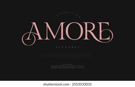 Amore typography beauty fashion elegant minimalist serif italic fonts decorative wedding vintage retro logos. Minimal luxury font alphabet logo. Vector illustration