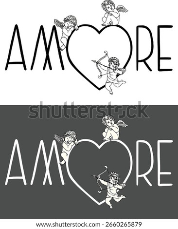 Amore Typography with Cherubs and Heart