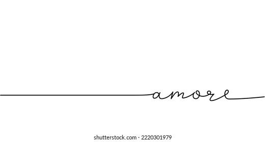 Amore word - continuous one line with word. Minimalistic drawing of phrase illustration.